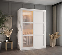 Flutes III Sliding Door Wardrobe with Glass and Panel Doors and LED Lighting (H2000mm W1200mm D620mm) - White Matt