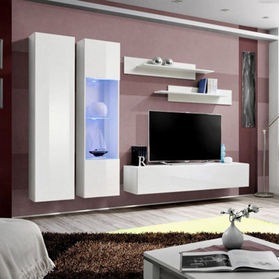 Fly A5 White Gloss Entertainment Unit 260cm - Luxe Wall System for TVs ...