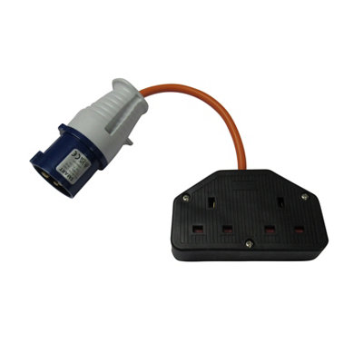 Fly Lead Converter 16A to Double 13A Sockets (240V Dual 2 Gang Camp Site Hook Up Adaptor 3 Pin)
