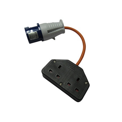 Fly Lead Converter 16A to Double 13A Sockets (240V Dual 2 Gang Camp Site Hook Up Adaptor 3 Pin) - 3