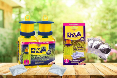 Fly Max Liquid Fly Traps & Bait Refills Outdoor Fly Max Catcher Baited Fly Trap