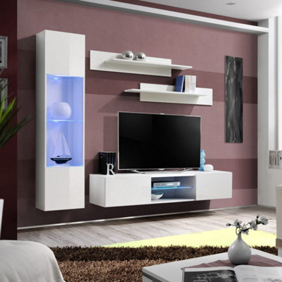Fly R3 210cm White Gloss LED Media Unit - Compact Display Wall for TVs ...
