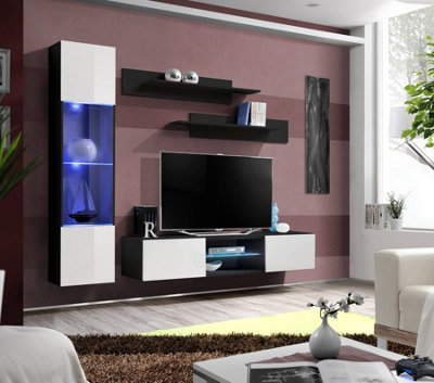 Fly R3 Entertainment Unit Black Matt Carcass and White Gloss Fronts ...