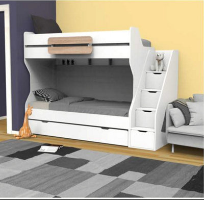 Fly White Children's Bunk Bed with Pull Out Trundle