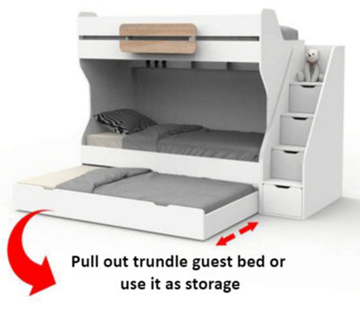 Fly White Children's Bunk Bed with Pull Out Trundle