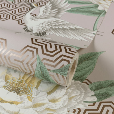 Flying Cranes Wallpaper Natural Grandeco 178302