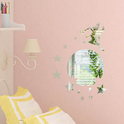 Flying Fairy Tinker Bell with Stars Round Mirror Stickers Nursery Home Decoration Gift Ideas 13 pieces
