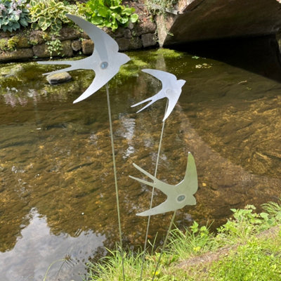 Flying Swallows Cluster Garden Art - Bare Metal/Ready to Rust - Steel ...