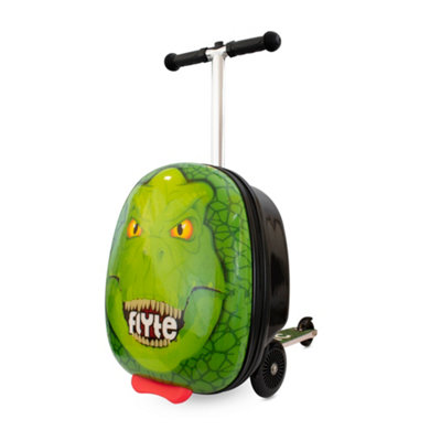 Flyte Scooter Suitcase Folding Kids Luggage - Darwin the Dinosaur, Hardshell, Ride On with Wheels, 2-in-1, 18 Inch, 25 Litre