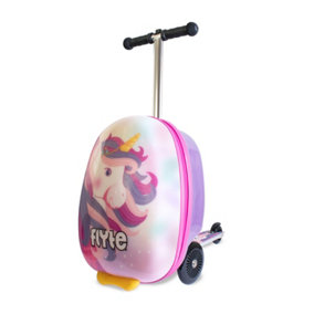 Flyte Scooter Suitcase Folding Kids Luggage - Luna the Unicorn, Hardshell, Ride On with Wheels, 2-in-1, 18 Inch, 25 Litre Capacity