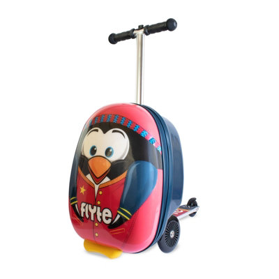 Flyte Scooter Suitcase Folding Kids Luggage Perry the Penguin Hardshell Ride On with Wheels 2 in 1 18 Inch 25 Litre