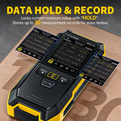 FNIRSI WMT-10 Rechargeable Pinless Wood Moisture Meter – Digital Humidity Detector For Wood, Firewood, Wall, Concrete, Brick, With Data Hold, Record, And Flashlight