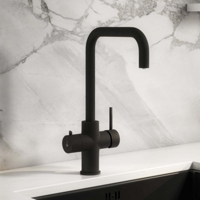 FNX Bathrooms 3-in-1 Matt Black Boiling Water Kitchen Tap with 2.4L Boiler, Child Lock & 360 Degree Swivel Spout