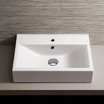 FNX Bathrooms 450mm Countertop Ceramic Basin - Rectangular Gloss White ...