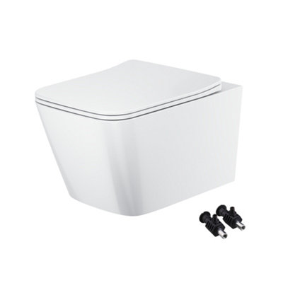 FNX Bathrooms Square Rimless Wall Hung Toilet & Low-Height Concealed Cistern Frame Set with Chrome Flush Plate