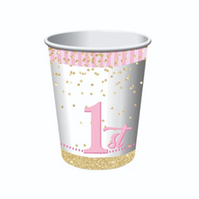 Fo Novelties 1st Birthday Party Cup White/Pink/Glitter Gold (One Size)