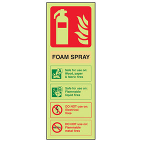 FOAM SPRAY Electric Safe Fire Extinguisher Sign - GITD 100x280mm (x3)