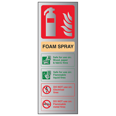 FOAM SPRAY Electric Safe Fire Extinguisher Sign Plastic 100x280mm (x3)