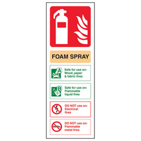 FOAM SPRAY Safety Sign - Electrical Safe Fire Extinguisher - 1mm Rigid Plastic - 100 X 280mm