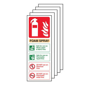 FOAM SPRAY  Safety Sign - Electrical Safe Fire Extinguisher - Self Adhesive Vinyl - 100 X 280mm - 5 Pack