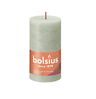 Foggy Green Bolsius Rustic Shine Pillar Candle. Unscented. H13 cm