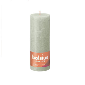 Foggy Green Bolsius Rustic Shine Pillar Candle. Unscented. H19 cm
