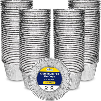 Foil Pie Cases 150 Pack Reusable Aluminium Silver Tin Cupcake Cups 200ml for Muffins, Yorkshire Pudding & Moi Moi