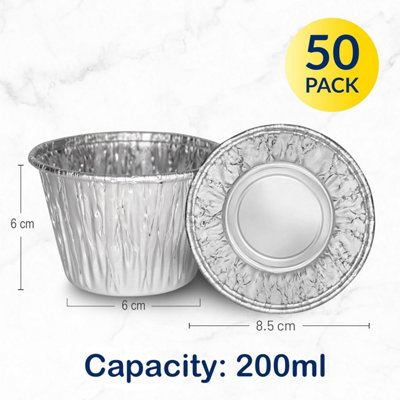 Foil Pie Cases 50 Pack Aluminium Foil Tin Cups 200ml Reusable Cupcake ...