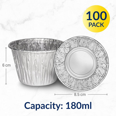 Foil Pudding Cups (100 Pack) for Baking and Round Puddings, 180ml ...