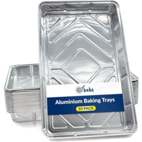 Foil Trays 10 Pack Aluminium Containers (32cm x 20cm x 3.3cm) Disposable for Baking