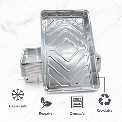 Foil Trays 200 Pack Aluminium Containers (32cm x 20cm x 3.3cm) Disposable for Baking