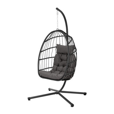 Folable 1 Seater Egg Chair Swing Chair Garden Hanging Chair with Metal Stand and Seat Cushion Pad