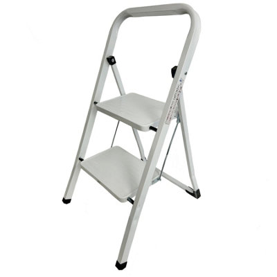 Foldable 2 Tread Step Ladder Non Slip Portable Stepladder Safety Steel ...