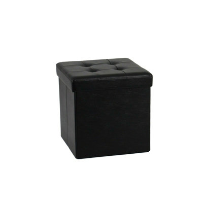 Foldable 38x38cm Cube Faux Leather Storage Box Ottoman Footstool Black
