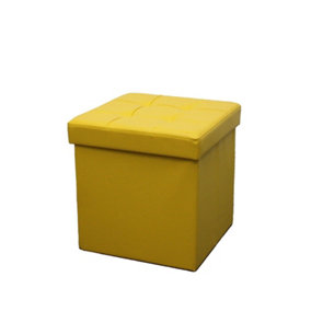Foldable 38x38cm Cube Faux Leather Storage Box Ottoman Footstool Ochre