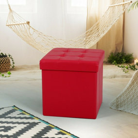 Foldable 38x38cm Cube Faux Leather Storage Box Ottoman Footstool Pink