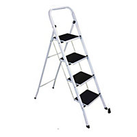 Foldable 4 Step Steel Ladder - Non Slip Tread Stepladder Safety Kitchen, Home, Industrial DIY Steel Construction Strong & Durable