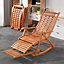 Foldable Adjustable Bamboo Indoor and Outdoor Recliner Chair Sun Lounge Rocking Chair with Retractable Footrest Brown