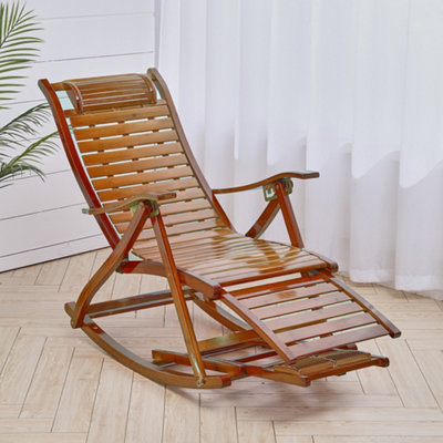Wood Rocking Chair Outdoor Foldable Adjustable Bamboo Indoor And