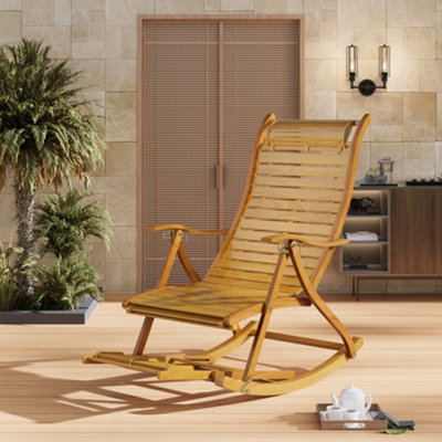 Foldable Adjustable Bamboo Indoor and Outdoor Recliner Chair Sun