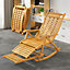 Foldable Adjustable Bamboo Indoor and Outdoor Recliner Chair Sun Lounge Rocking Chair with Retractable Footrest