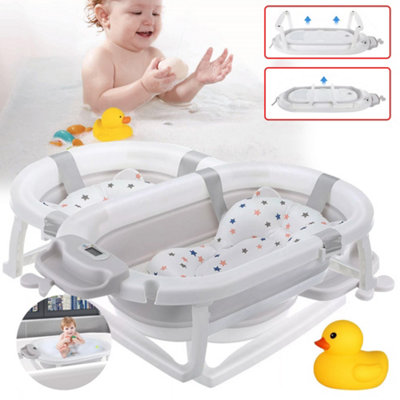 Foldable Baby Bath Tub with Digital Thermometer Cushion White/Grey