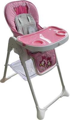 Foldable Baby High Chair 3 in 1 Adjustable Reclining Seat, 5 Point Harness, Removable Tray & Cover, Wheels 6-36 Months (Pink)