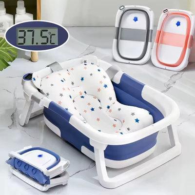 Foldable Bath Tub with Real-Time Temperature Sensor Non-Slip Silicone