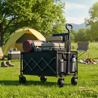 Foldable Camping Cart, Adjustable Handle, 4 Reinforced Wheels, Outdoor ...