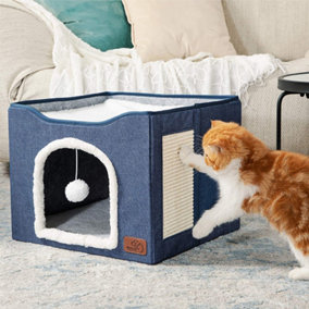 Foldable Cat Cave Pet Bed Kitten Igloo with Scratching Pad
