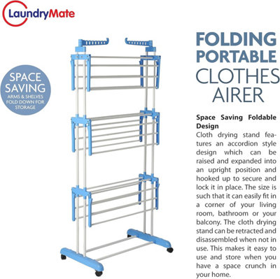 Foldable Clothes Airer - 3 Tier Drying Rack Blue