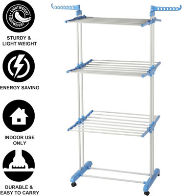 Foldable Clothes Airer 3 Tier Drying Rack Blue DIY at B Q