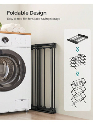 Hyfive Clothes Airer Clothes Drying Rack Indoor Clothes Horse Laundry Clothes Rack Clothes Dryer 4 Tier Foldable Space Saving With Shoe Rack Stainless Steel Easy Storage (Black