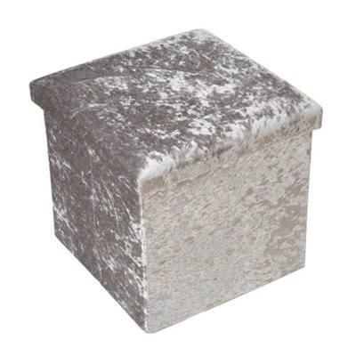 Foldable Crushed Velvet Storage Box Ottoman Bench Cube 38x38cm Silver